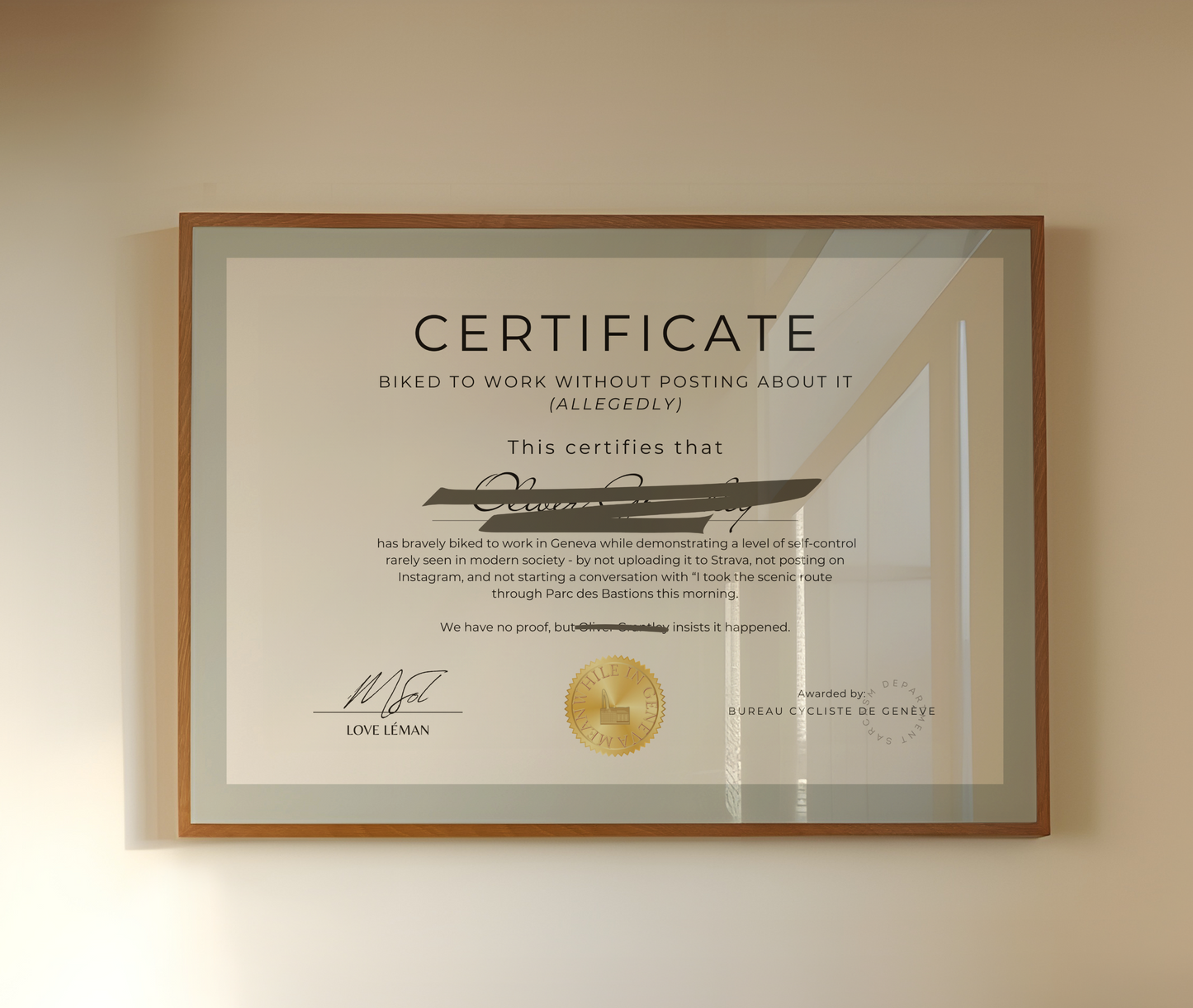 Biking to Work in Geneva - Personalised Award