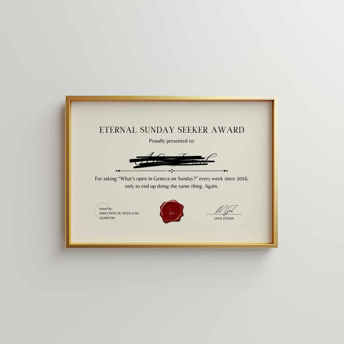 What's Open in Geneva on a Sunday? Personalised Award