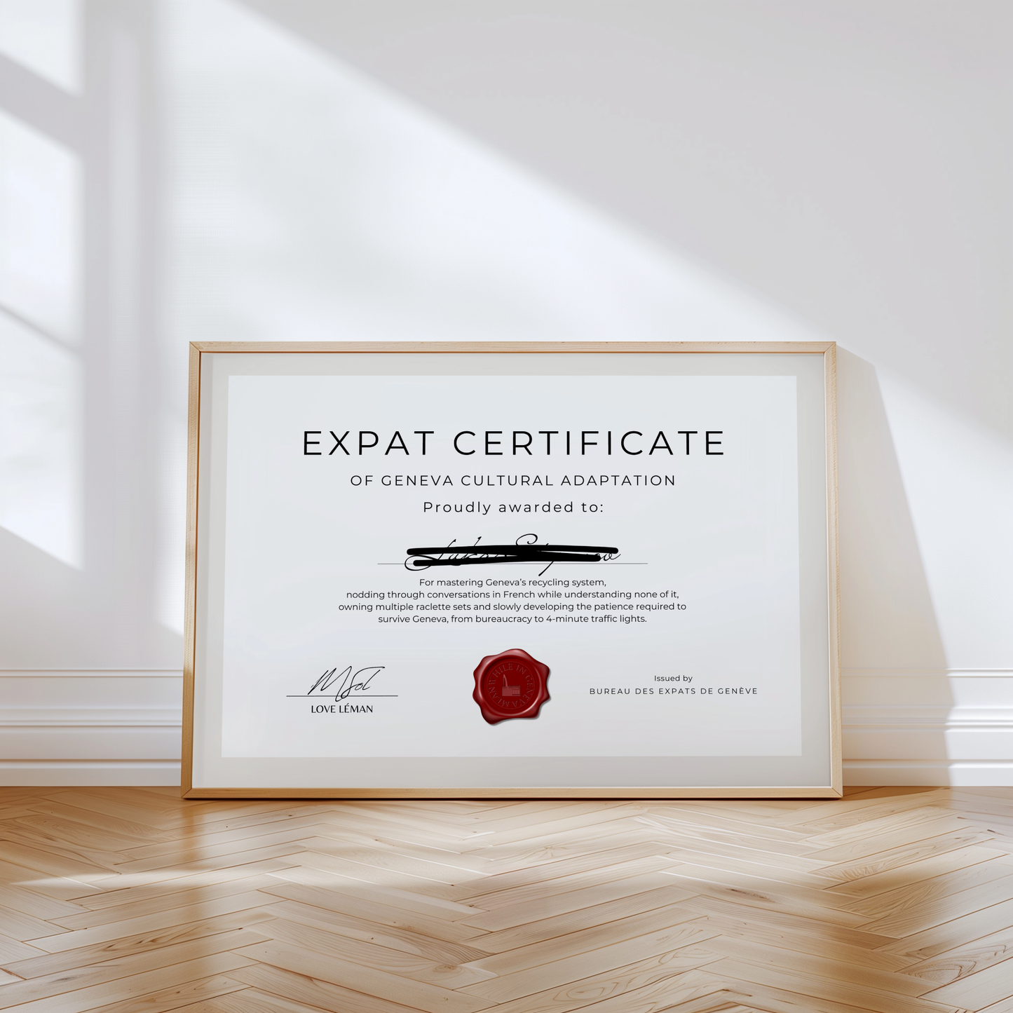 Official Geneva Expat Certificate - Personalised