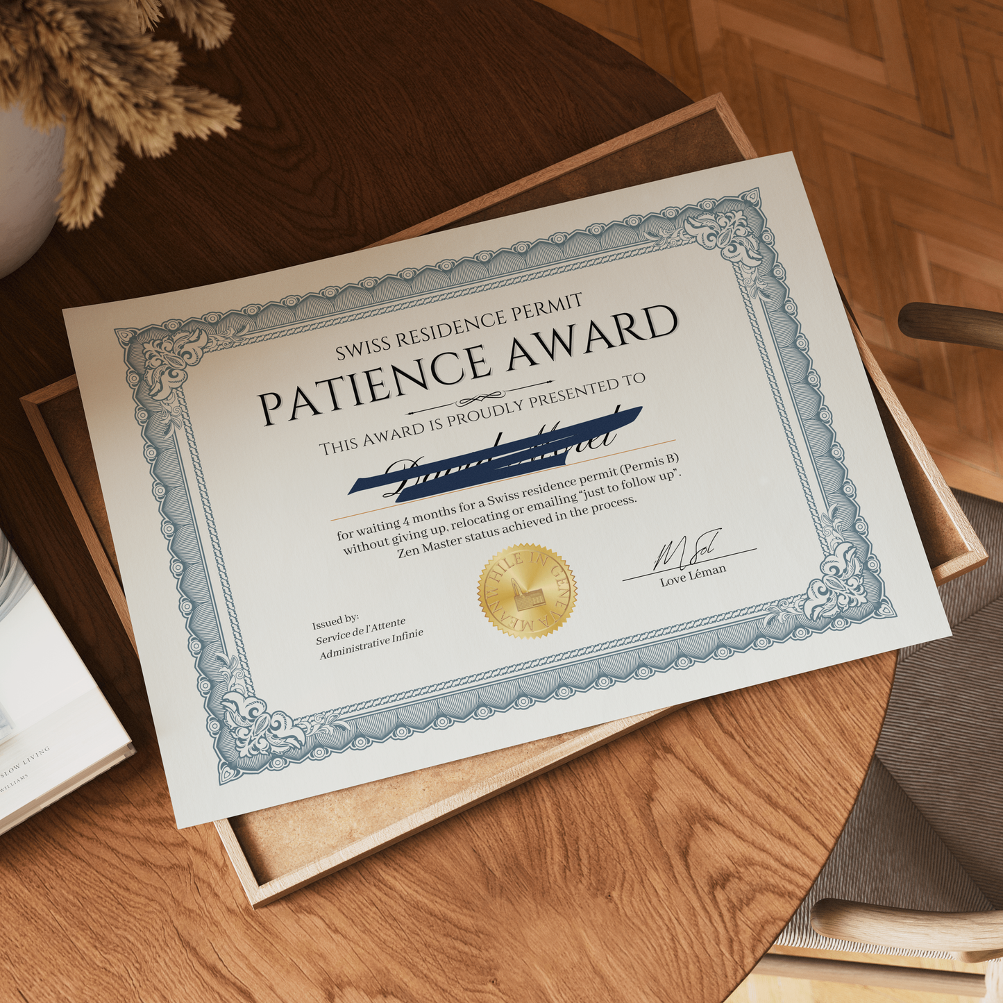 Swiss Residence Permit Patience Award - Custom
