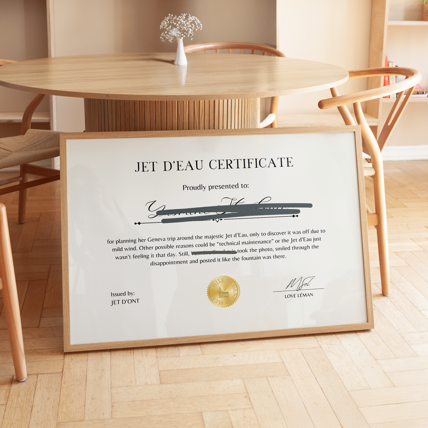 Jet d'Eau Was Off Award - Personalised