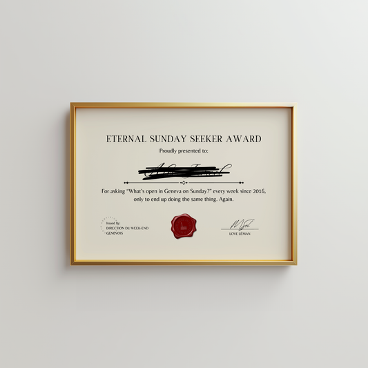 What's Open in Geneva on a Sunday? Personalised Award