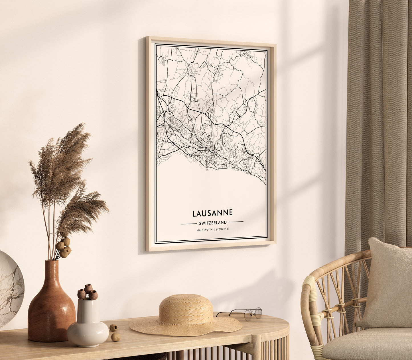 Lausanne City Map Wall Art