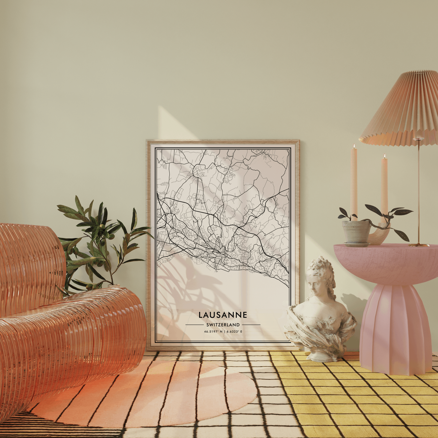 Lausanne City Map Wall Art